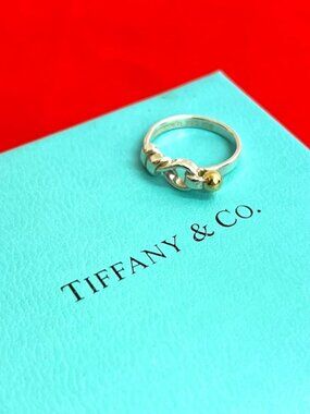 Tiffany & Co Hook Eye Love Knot 18K Gold Ring Silver